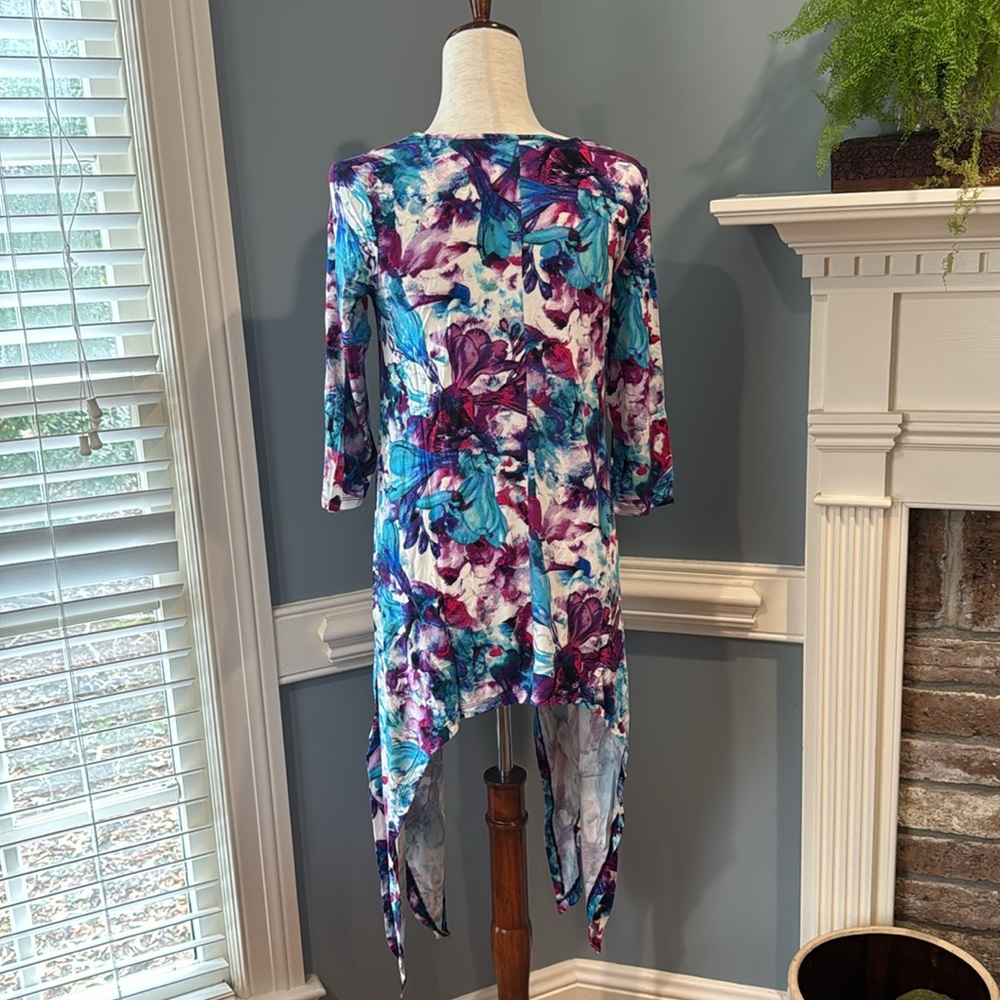 new in bag Kate & Mallory turquoise floral tunic style shirt - Picture 4 of 4